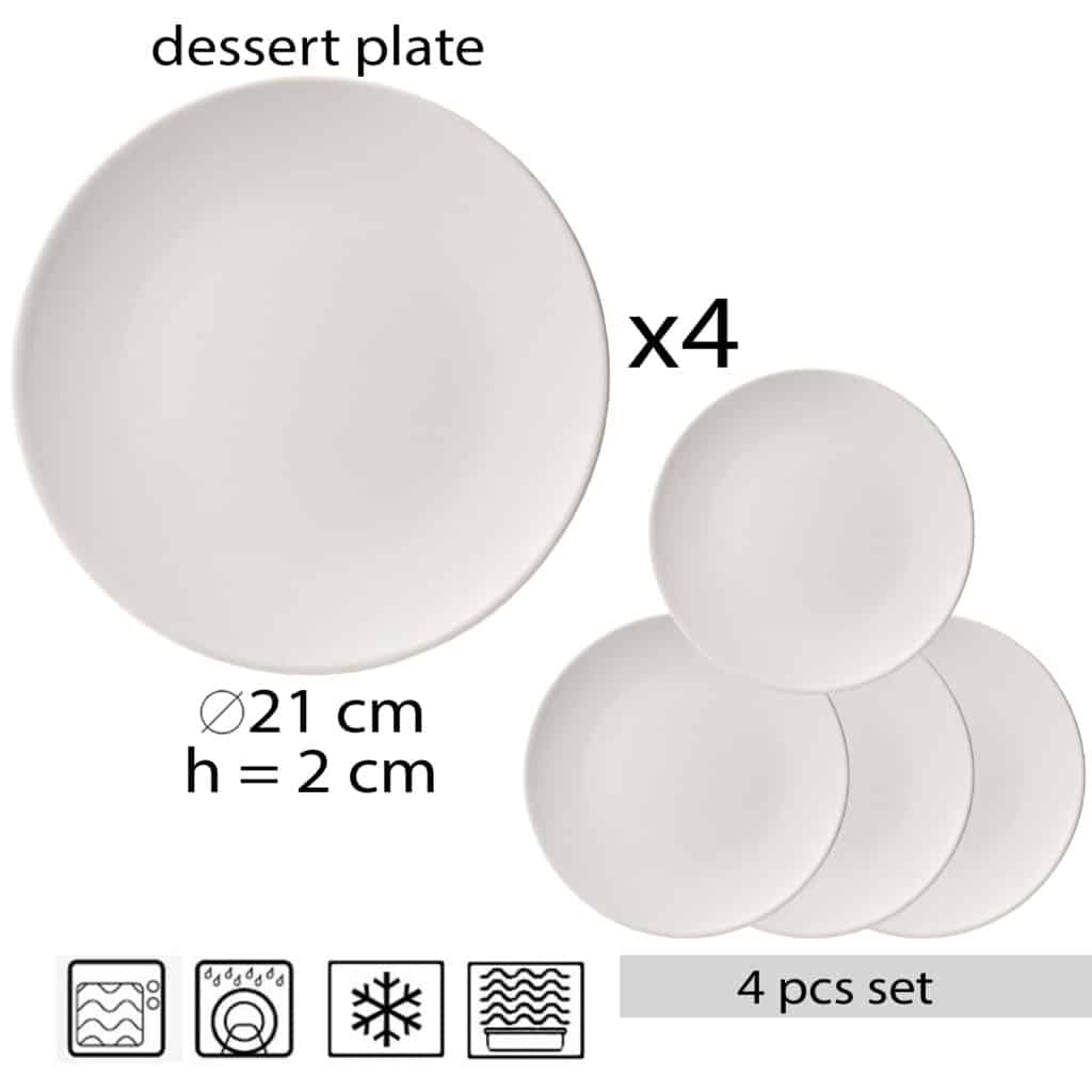 Gustă Eleganța: Set 4 farfurii desert 20 cm Alb Mat