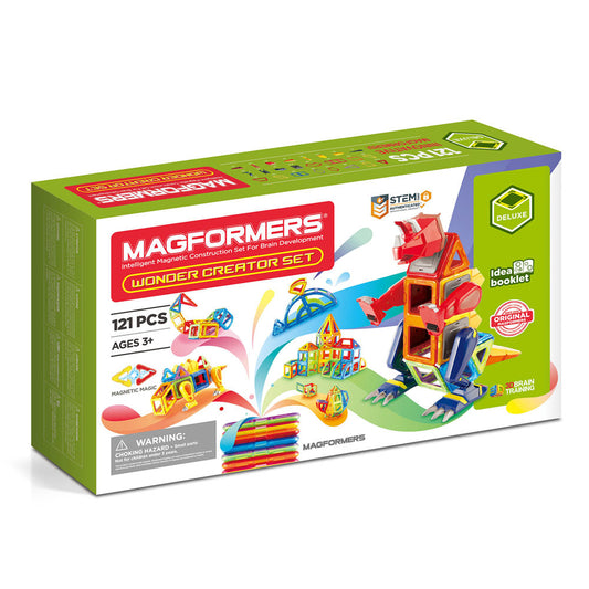 Juego de construcción magnético Magformers Wonder Creator Set - Dinosaurios y criaturas maravillosas, 121 piezas