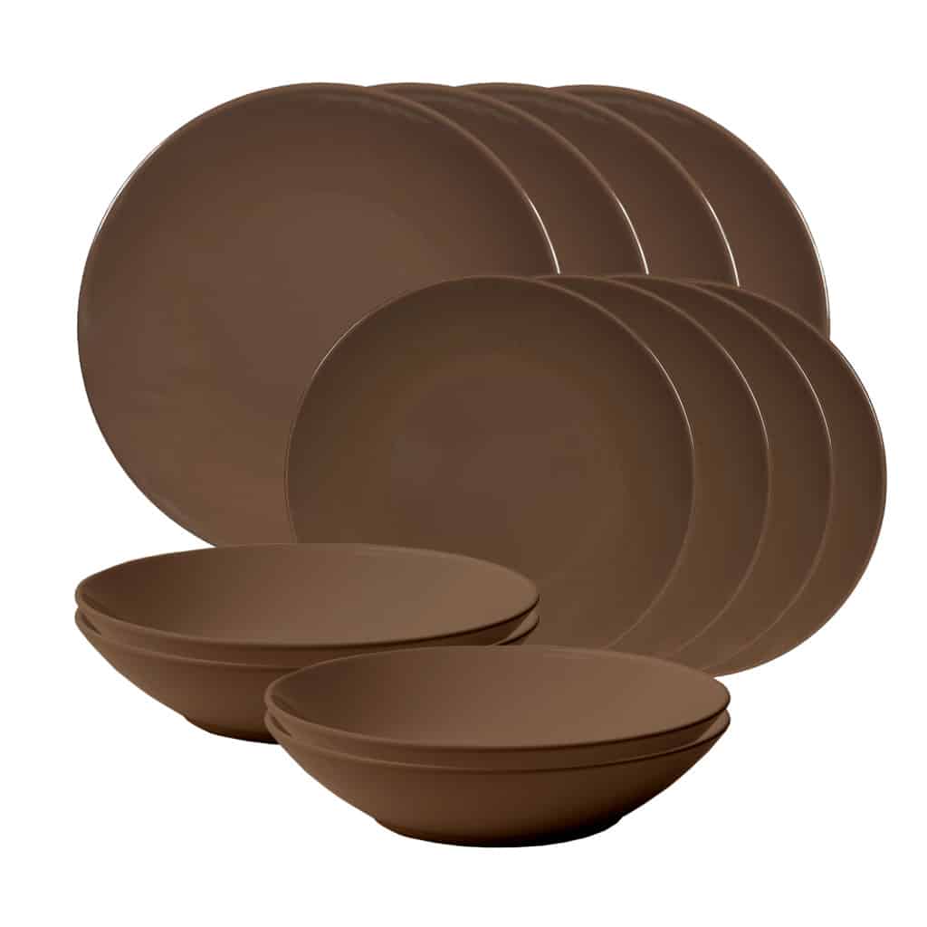 Plate set 12 pieces, for 4 people, Dark Chocolate, Cesiro, Dark brown