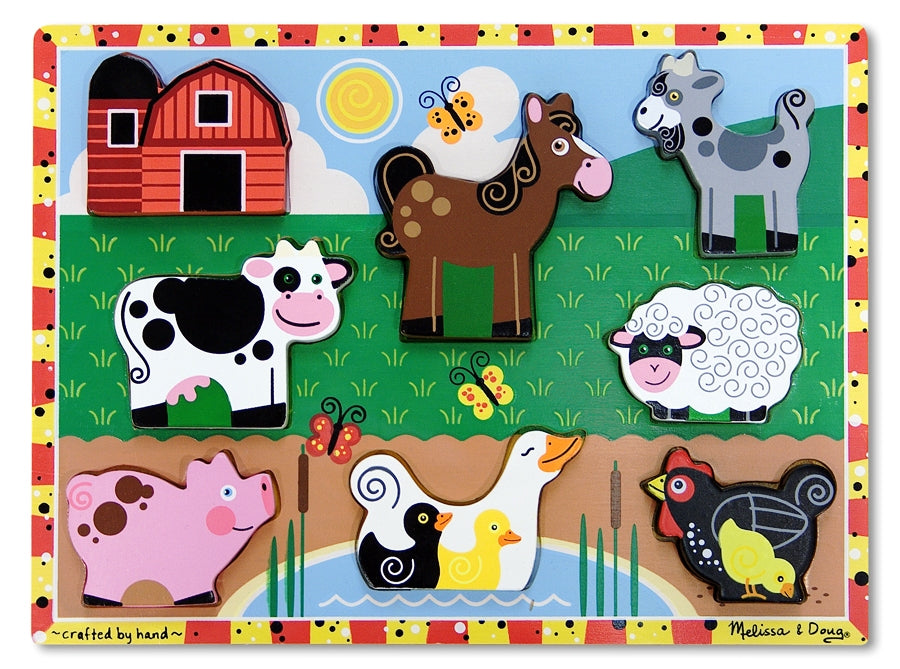 Puzzle in legno in rilievo Animali della fattoria Melissa e Doug