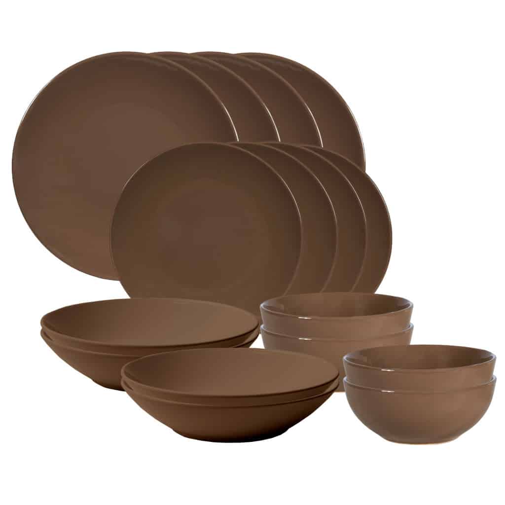 Plate set 16 pieces, for 4 people, Dark Chocolate, Cesiro, Dark brown