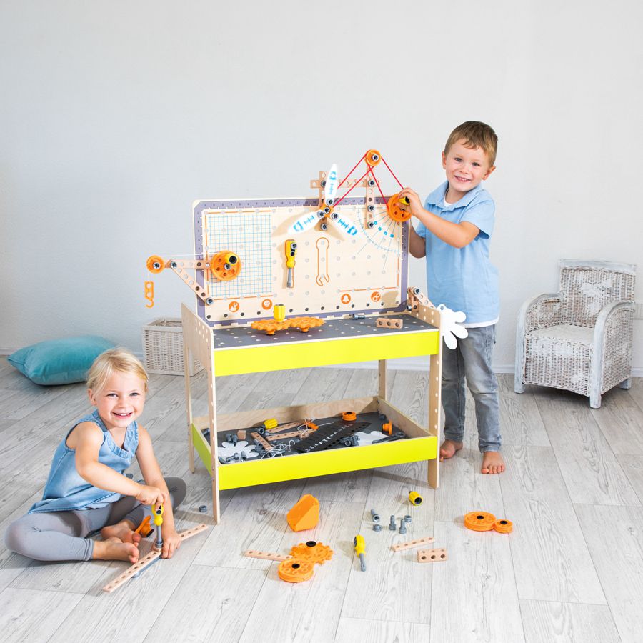 Workbench with Little Inventor accessories