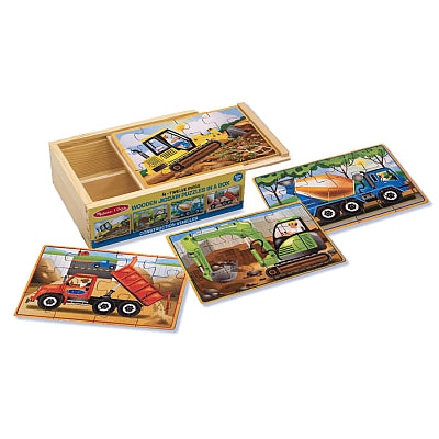 Set di 4 puzzle in legno in una scatola Mezzi da cantiere Melissa e Doug