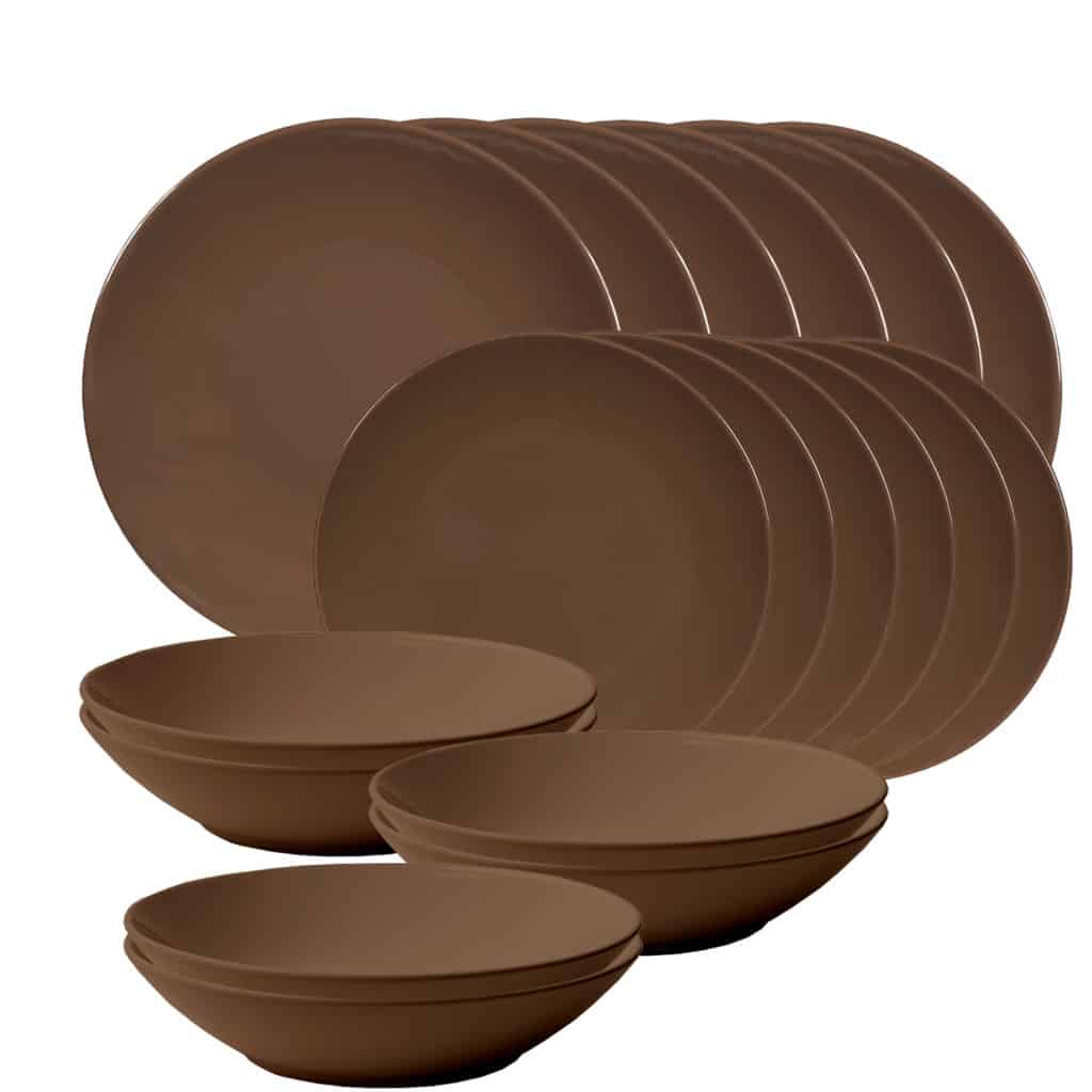 Plate set 18 pieces, for 6 people, Dark Chocolate, Cesiro, Dark brown