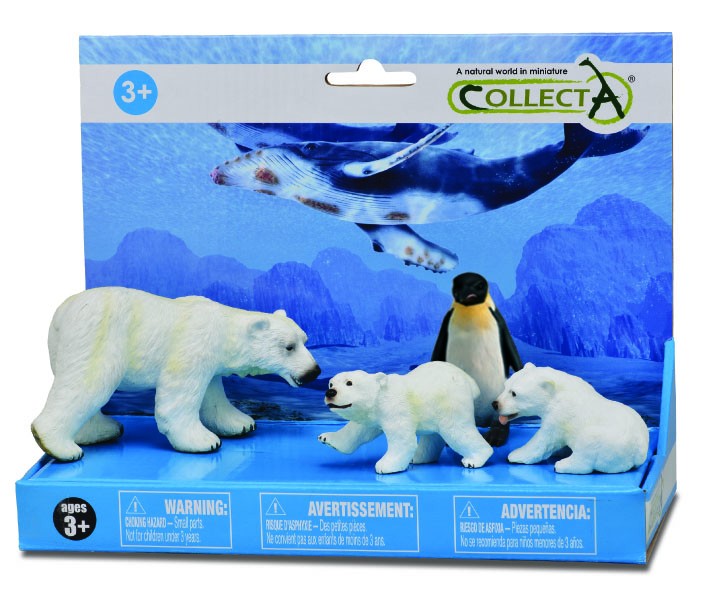 Set mit 4 handbemalten Figuren Eisbären und Pinguin