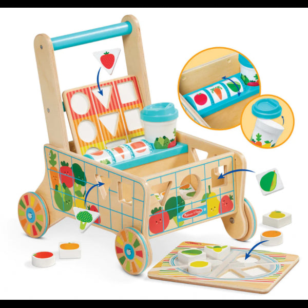 Wooden stroller with set of educational toys