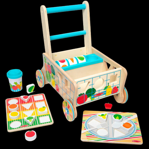 Wooden stroller with set of educational toys