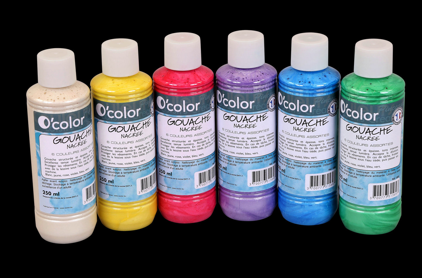 Gouache lavable 6 x 250 ml, colores perlados