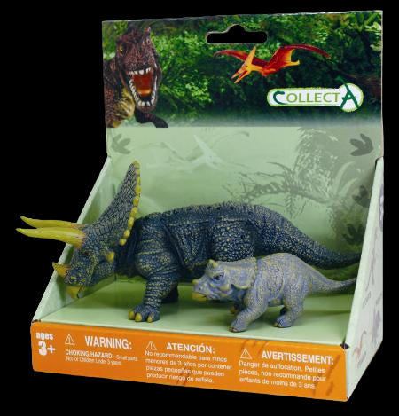 Set mit 2 handbemalten Figuren Triceratops mit Baby 89312