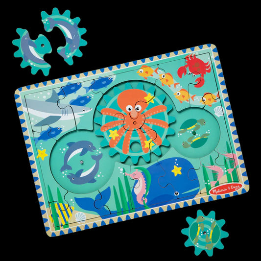 Educational wooden puzzle with gears, Ocean, 8 pieces, for children 3 years+, Melissa&Doug 31003