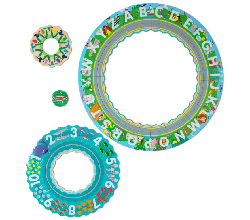 Circular floor puzzle for learning numbers and letters (English) Seaside