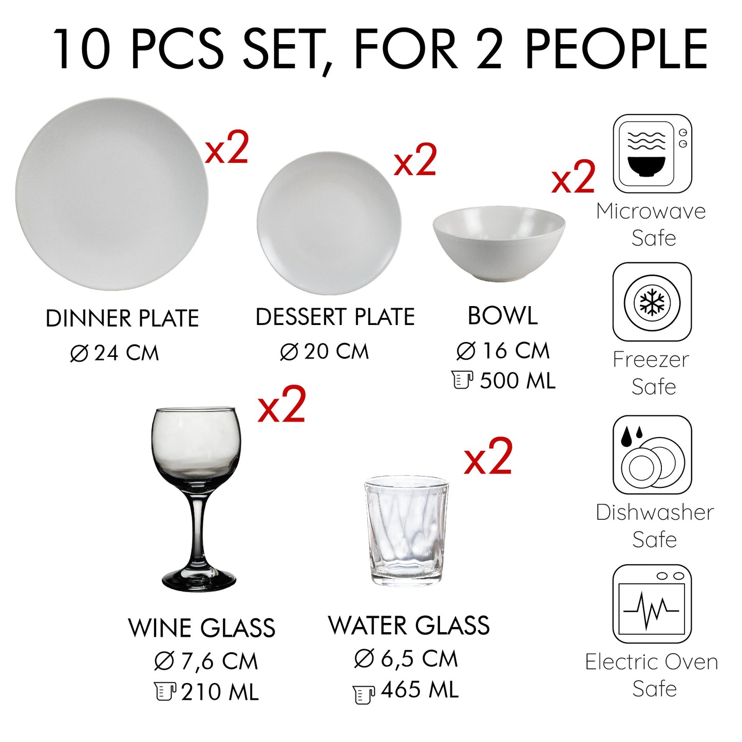 Table set, 10 pieces, for 2 people, North Pole, Cesiro, Matt White