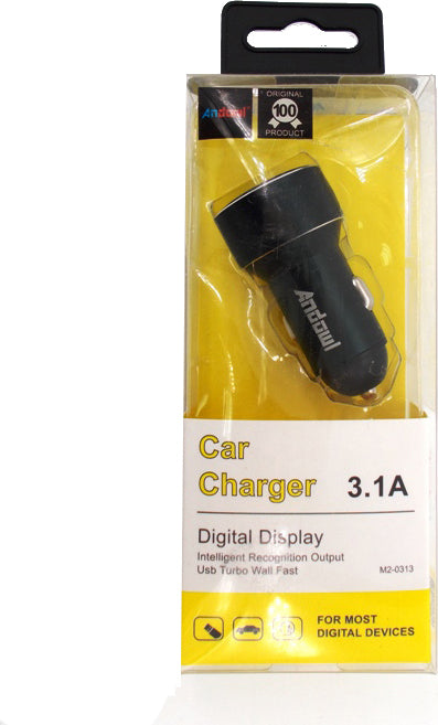 Andowl Black Car Charger Full Intensity 3.1A with a USB PortCode: 23174619