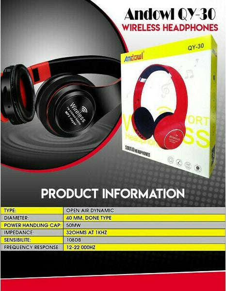 Andowl QY-30 Auriculares Supra Inalámbricos/Con Cable con 5 Horas de Funcionamiento Rojo QY-30Código: 28476641