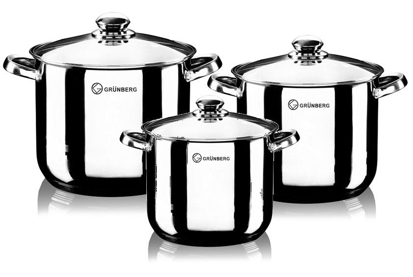 Set of stainless steel pots with glass lids, 6 pieces, Grunberg GR1052