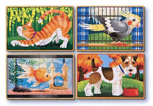 Set di 4 puzzle in legno in una scatola Gli animali domestici di Melissa e Doug