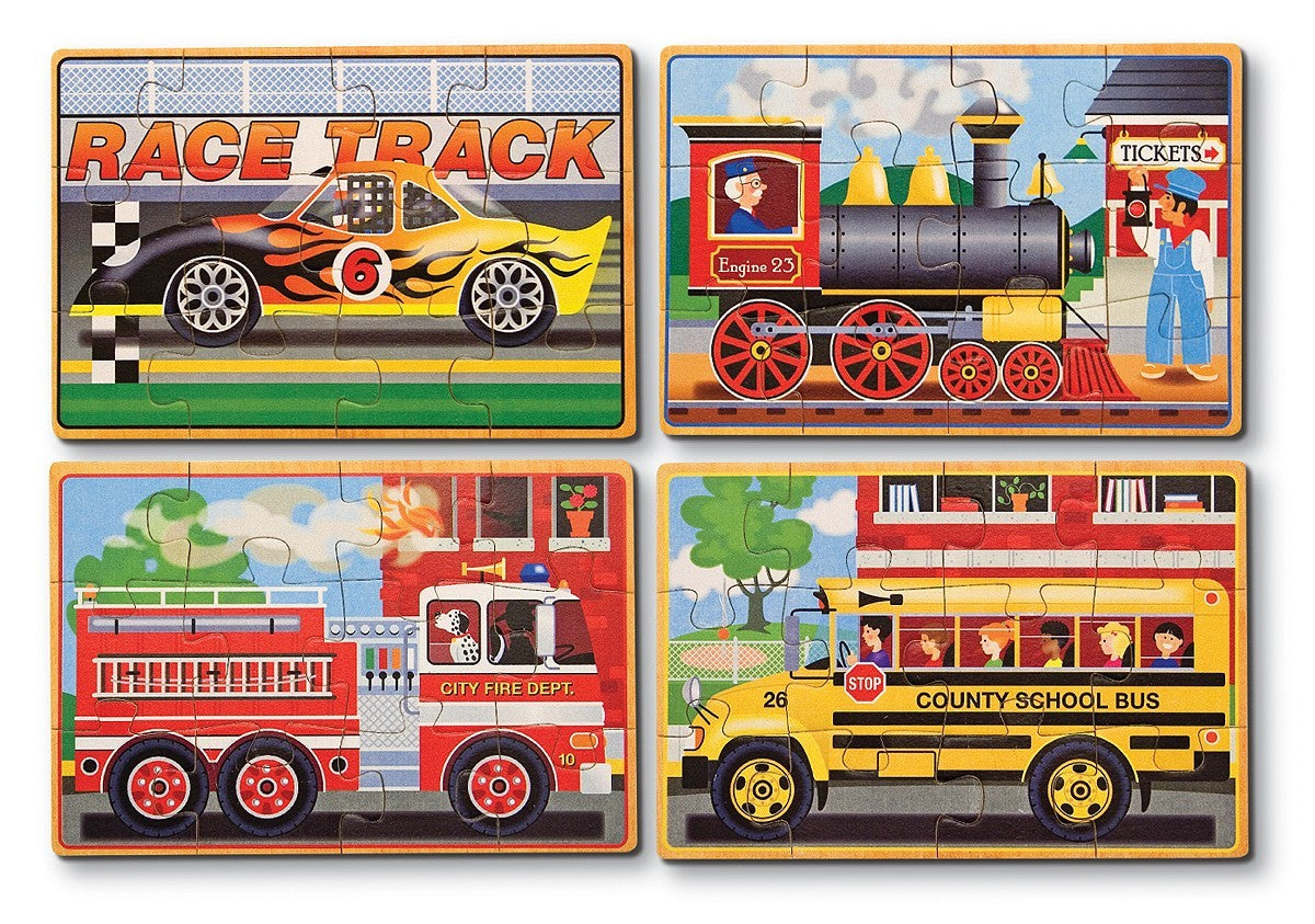 Set di 4 puzzle in legno in una scatola Melissa e Doug Vehicles