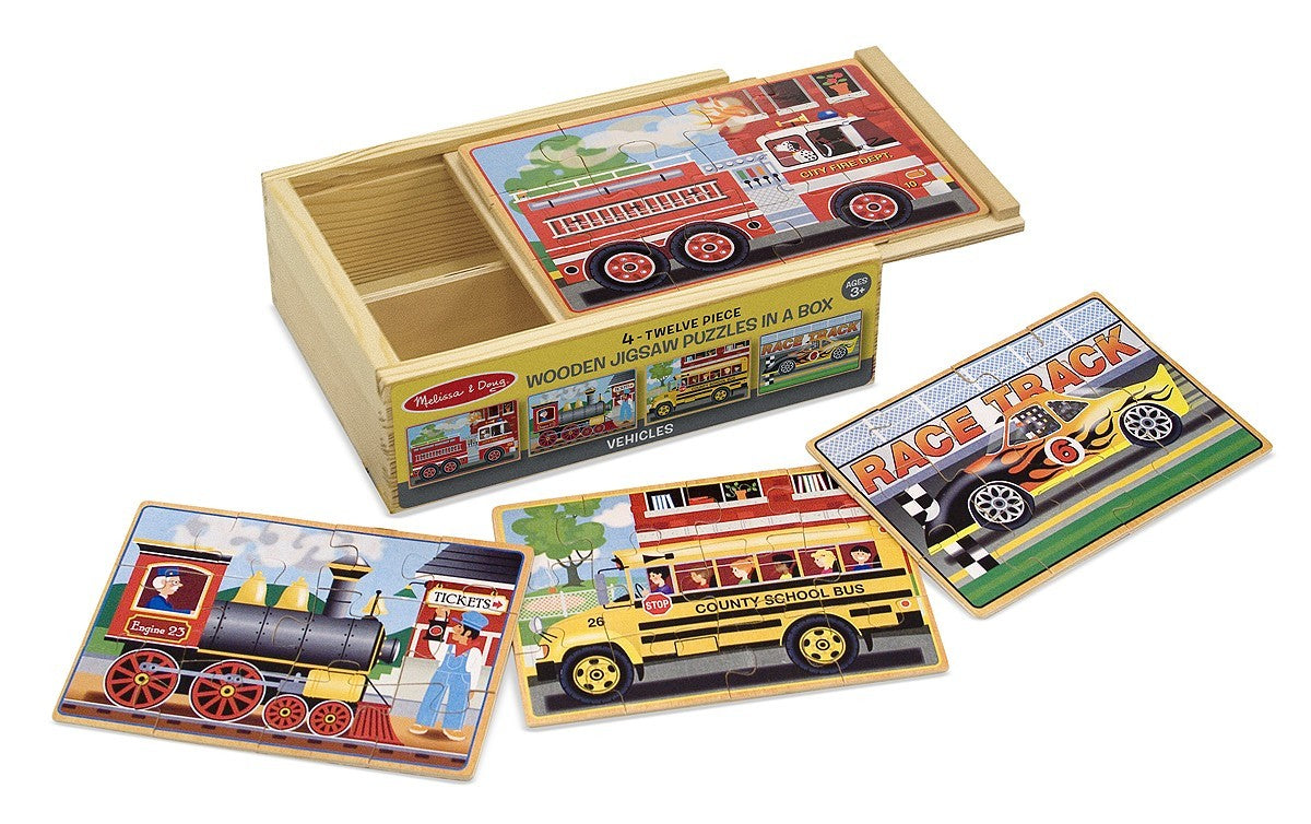 Set di 4 puzzle in legno in una scatola Melissa e Doug Vehicles