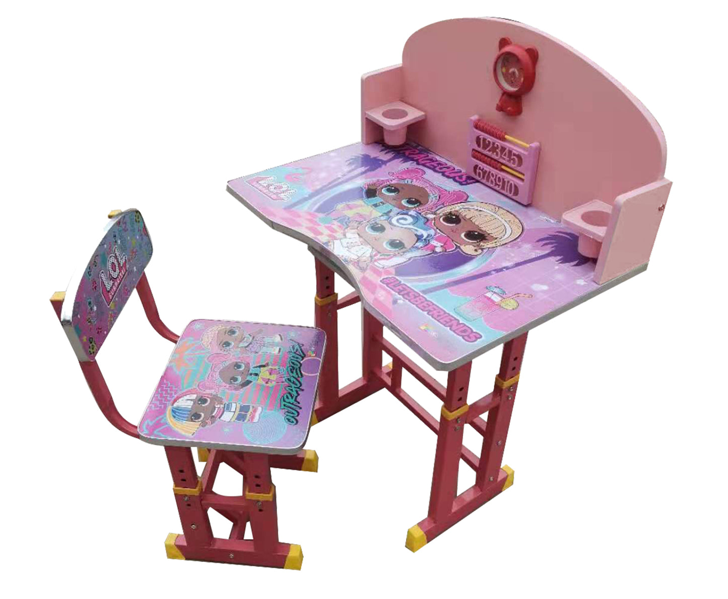 Set scrivania 70 x 49 x 95 cm e sedia 29 x 34 x 70 cm, per bambini, altezza regolabile, Jolly Kids™ KT0539 (rosa)