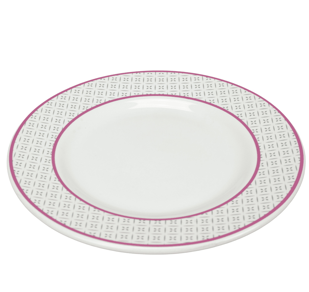 Dessert plate decorated with purple lines and squares, diameter 20 cm, Pure White