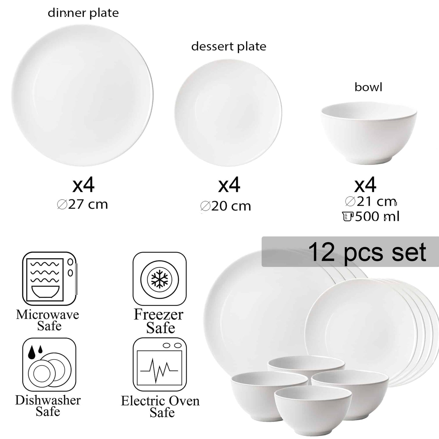 Tellerset 12-teilig, für 4 Personen, North Pole, Cesiro, Glossy Arctic White