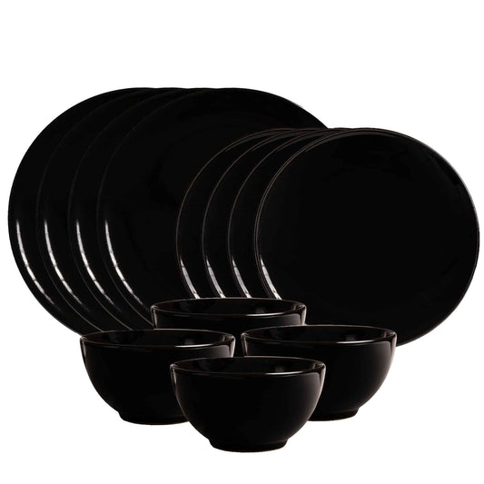 Plate set 12 pieces, for 4 people, Abyss, Cesiro, Black Abis Lucios