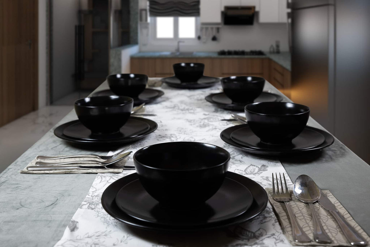 Plate set 18 pieces, for 6 people, Abyss, Cesiro, Black Abis Mat