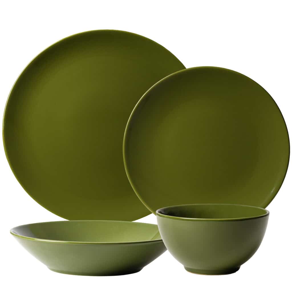 Set piatti 4 pezzi, per una persona, Verde Oliva, Cesiro, Verde Oliva Lucido