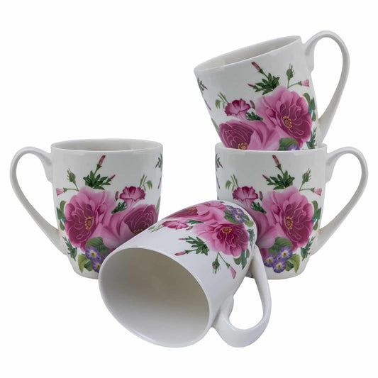 Set 4 cesti Alb cu flori roz, 280 ml