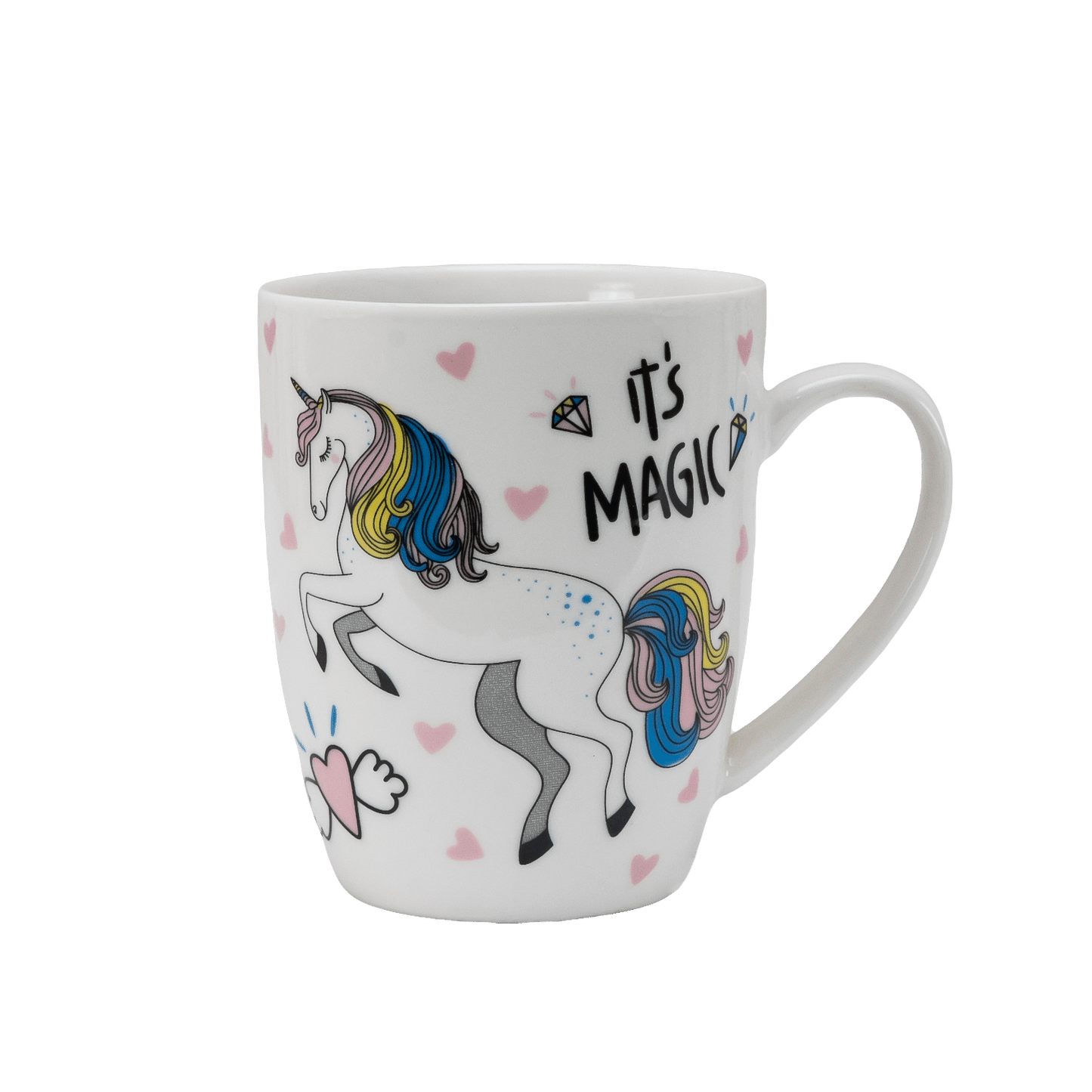 Taza de 300 ml, decoración unicornio blanco