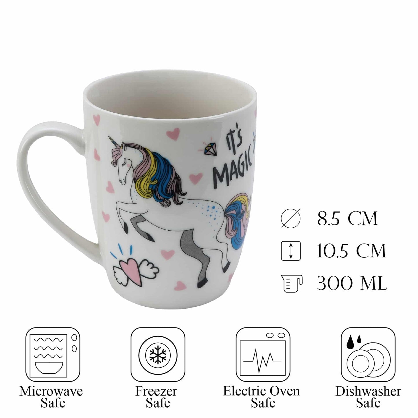 Taza de 300 ml, decoración unicornio blanco