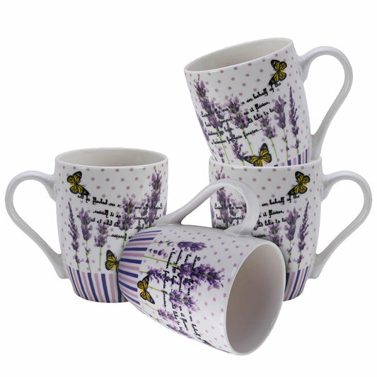 Set 4 Tazze bianche con decoro lavanda, 270 ml