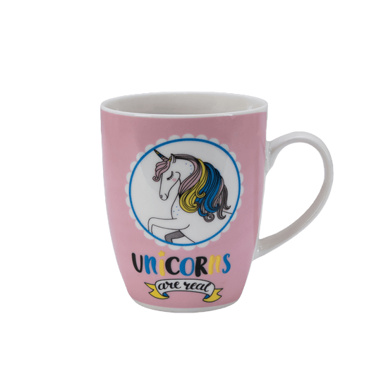 Cana cu decor unicorn, 310 ml, Alb/Roz