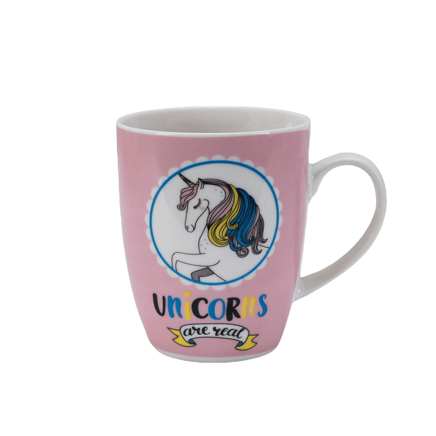 Set 6 cesti 310 ml Alb/Roz decor unicorn