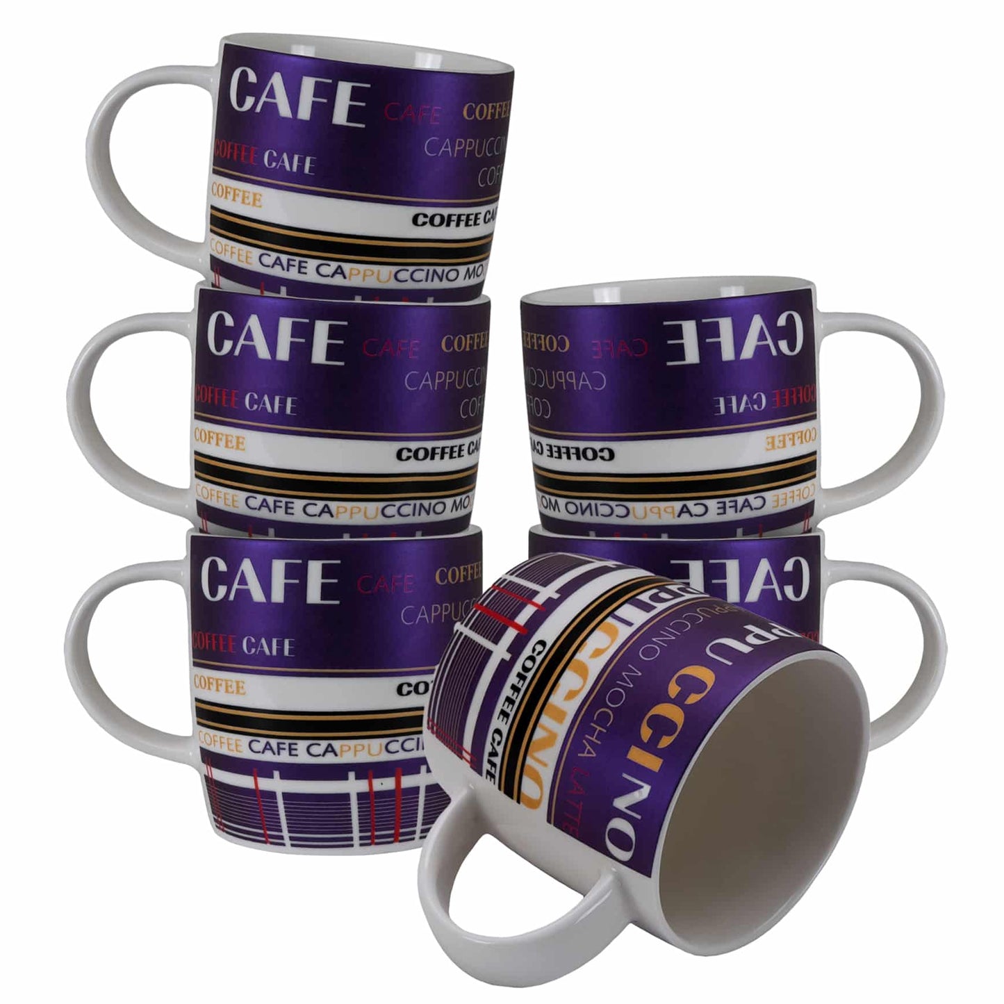 Set 6 tazzine decoro Caffè Bianco/Viola, 270 ml