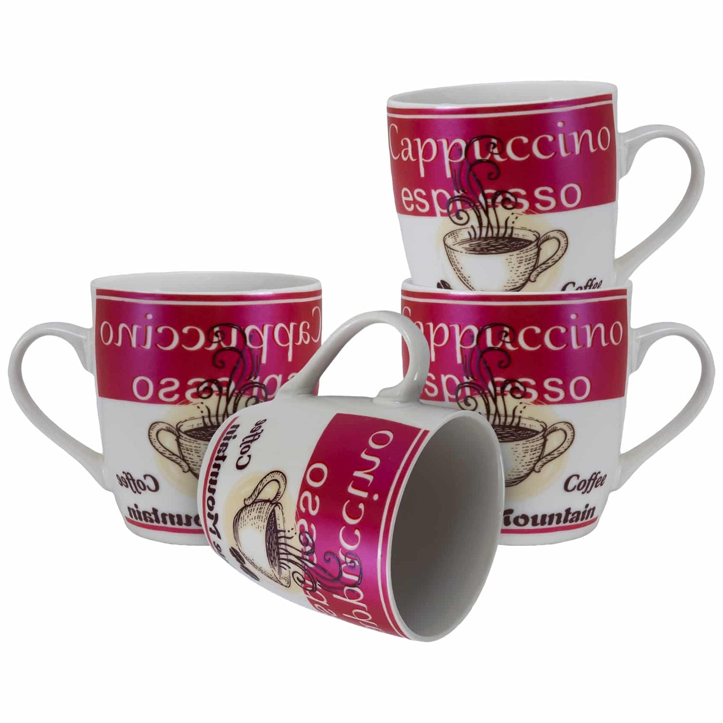 Set mit 4 Tassen Weiß/Fuchsia, 190 ml, Kaffeedekoration