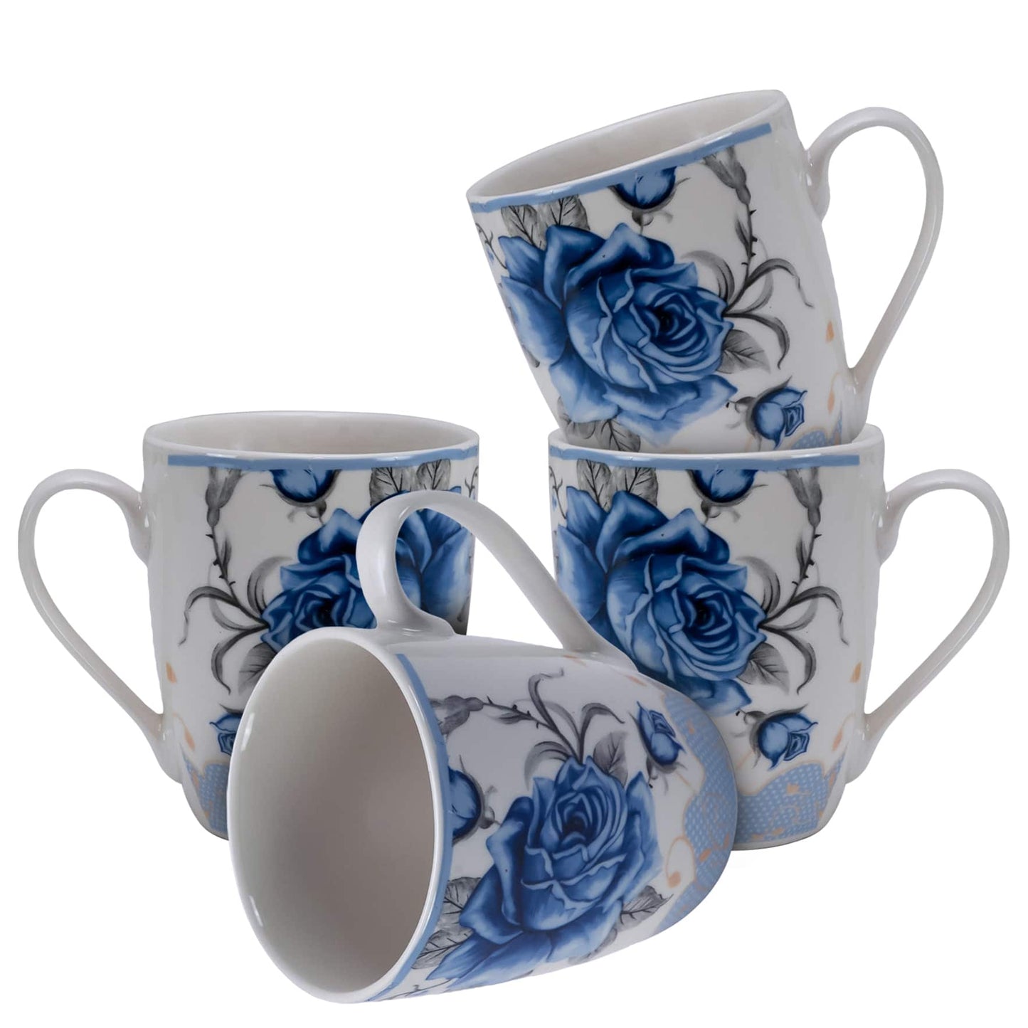 Set 4 tazze 280 ml Bianco con rosa azzurra