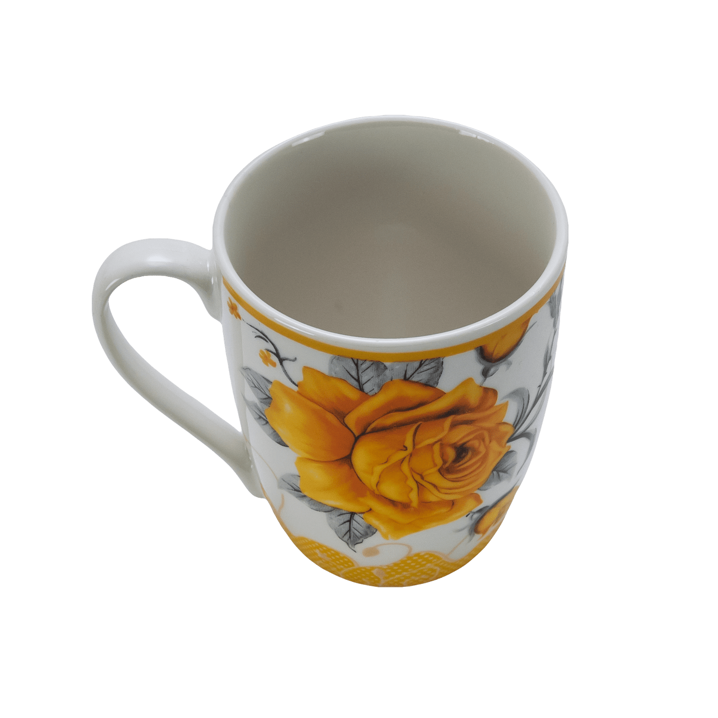 Juego de 6 tazas Blanco con rosa amarilla 280 ml