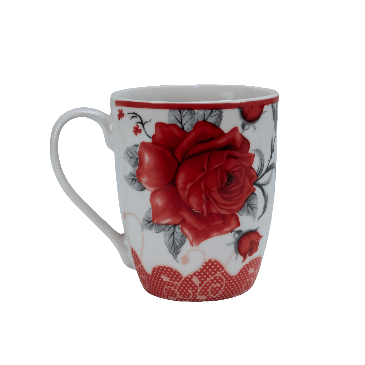 Becher 280 ml, Weiß mit roter Rose