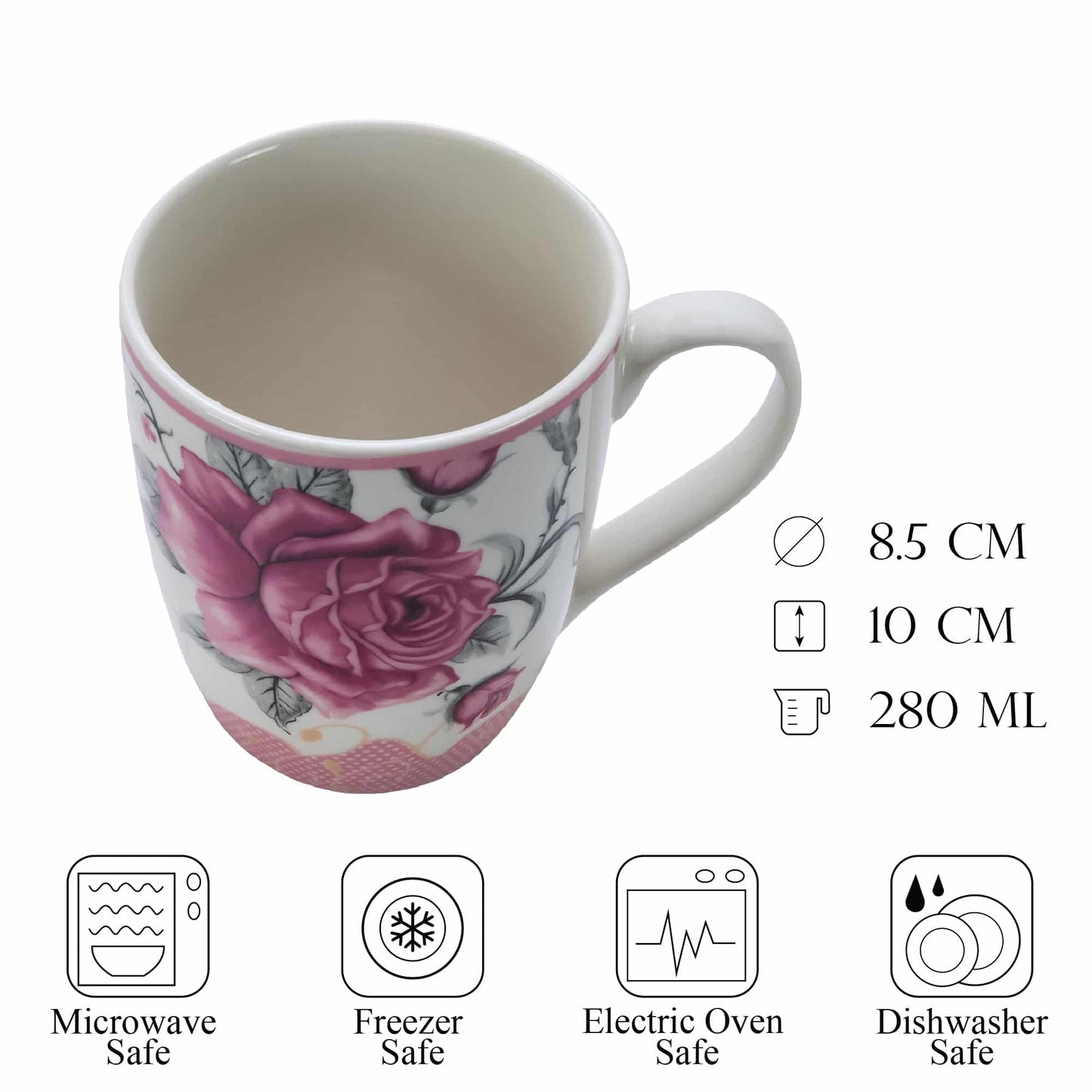 Tazza bianca con rosa rosa, 280 ml