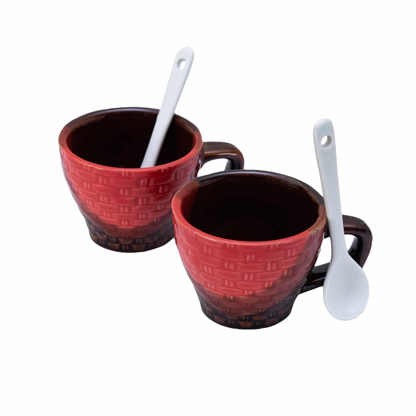 Set di 2 tazze con cucchiaino da 70 ml Marrone/Rosso