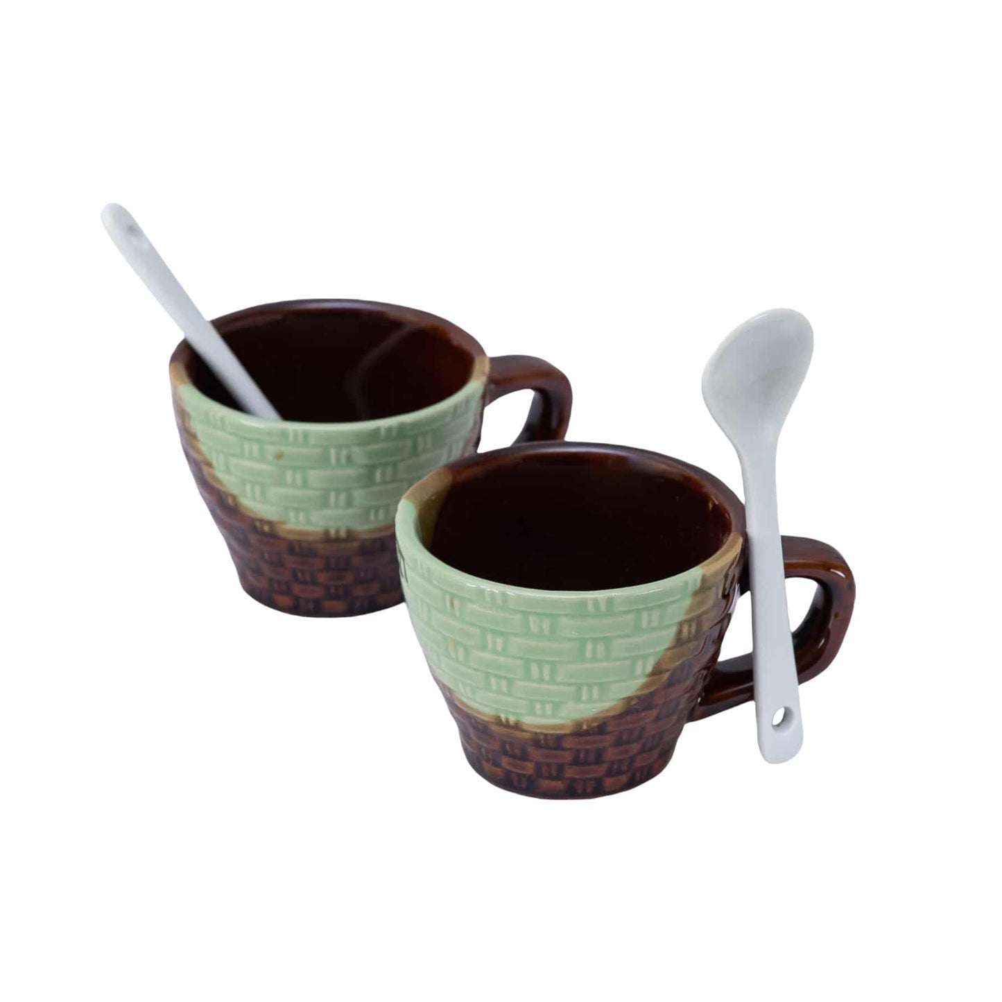 Set 2 tazze con cucchiaino 70 ml, Marrone/Verde