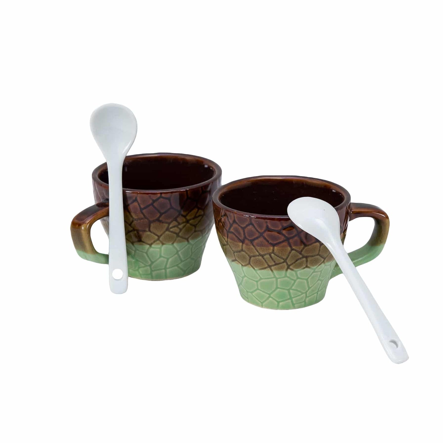 Set di 2 tazze con cucchiaino, 70 ml, Verde/Marrone