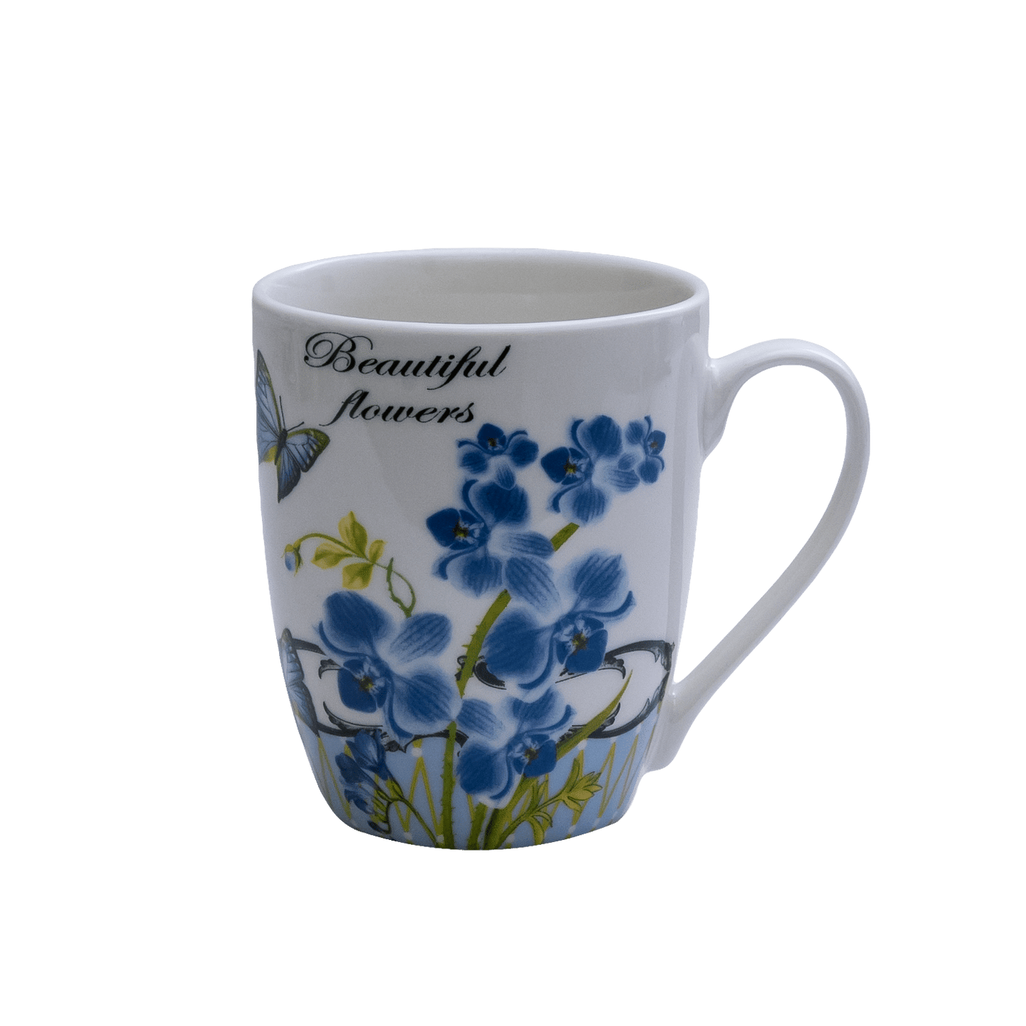 Tazza con fiori blu, 310 ml, Bianco