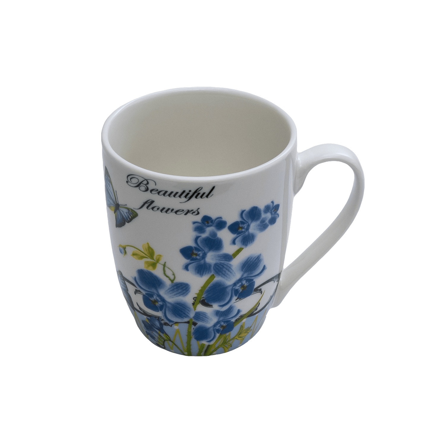 Tazza con fiori blu, 310 ml, Bianco