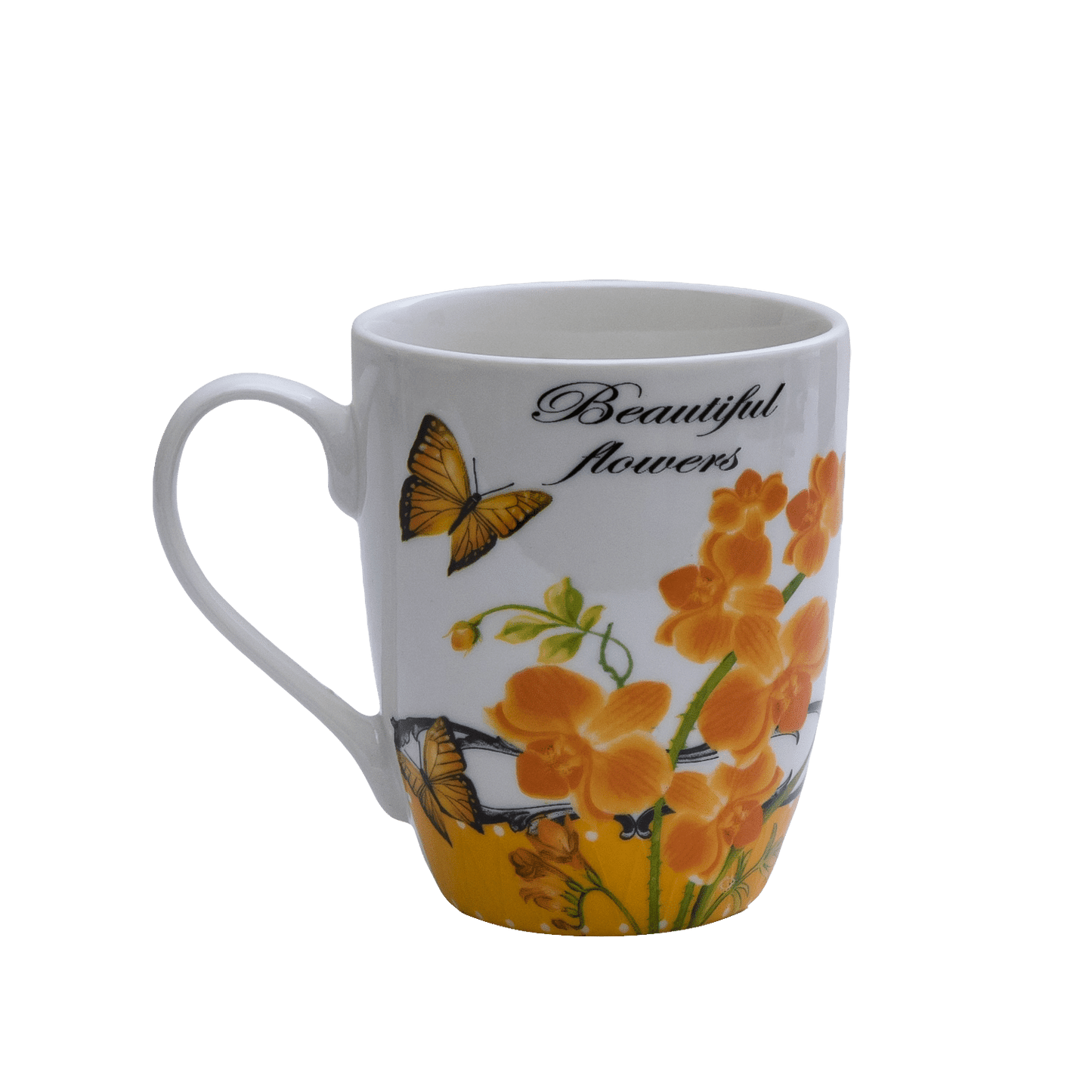 Tazza con fiori gialli, 310 ml, Bianco