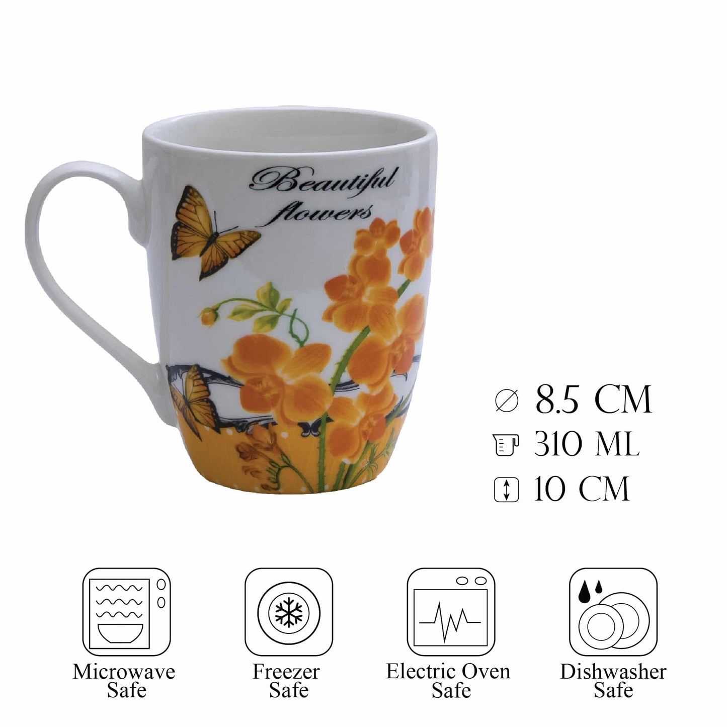 Tazza con fiori gialli, 310 ml, Bianco