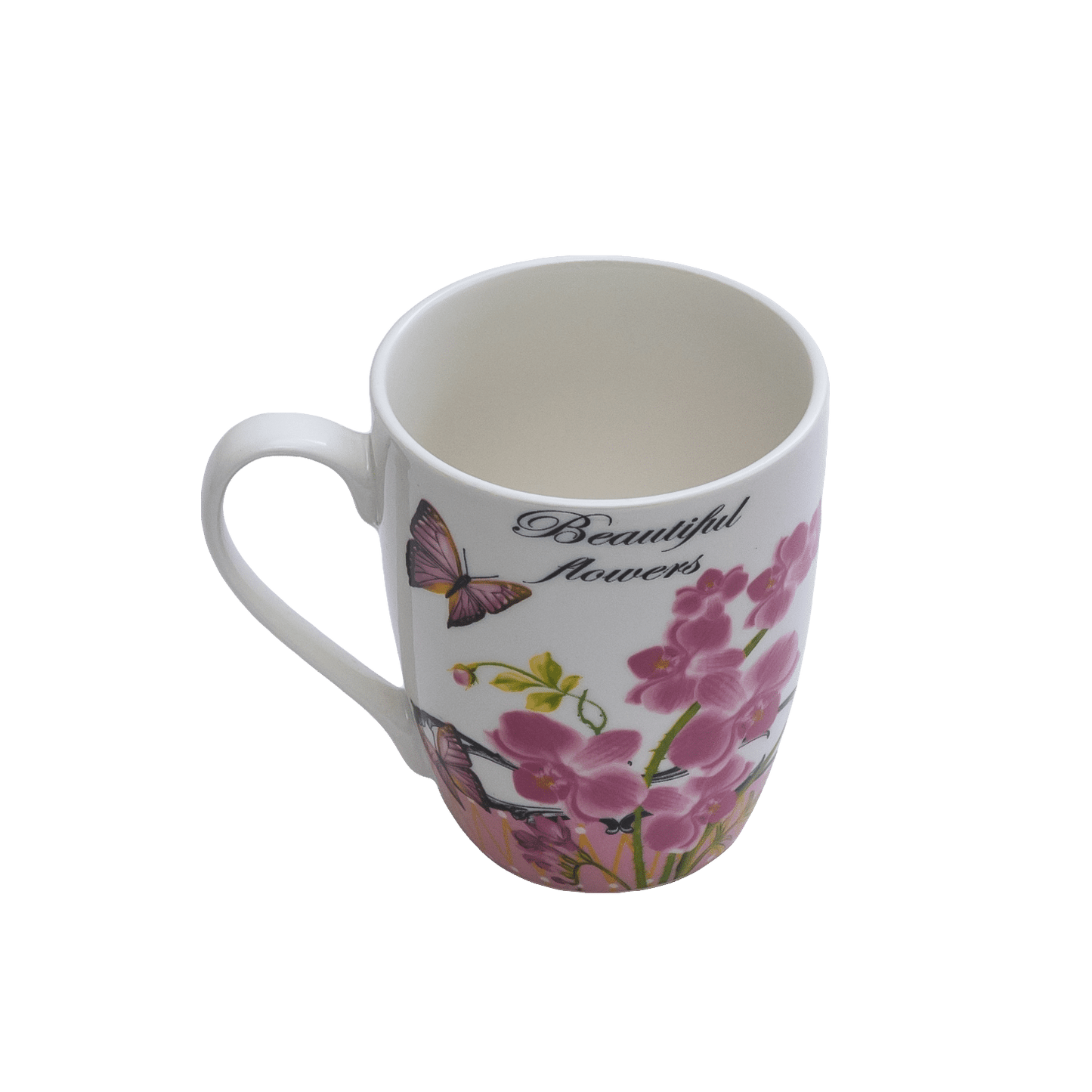 Set 6 cesti Albe cu flori roz, 310 ml