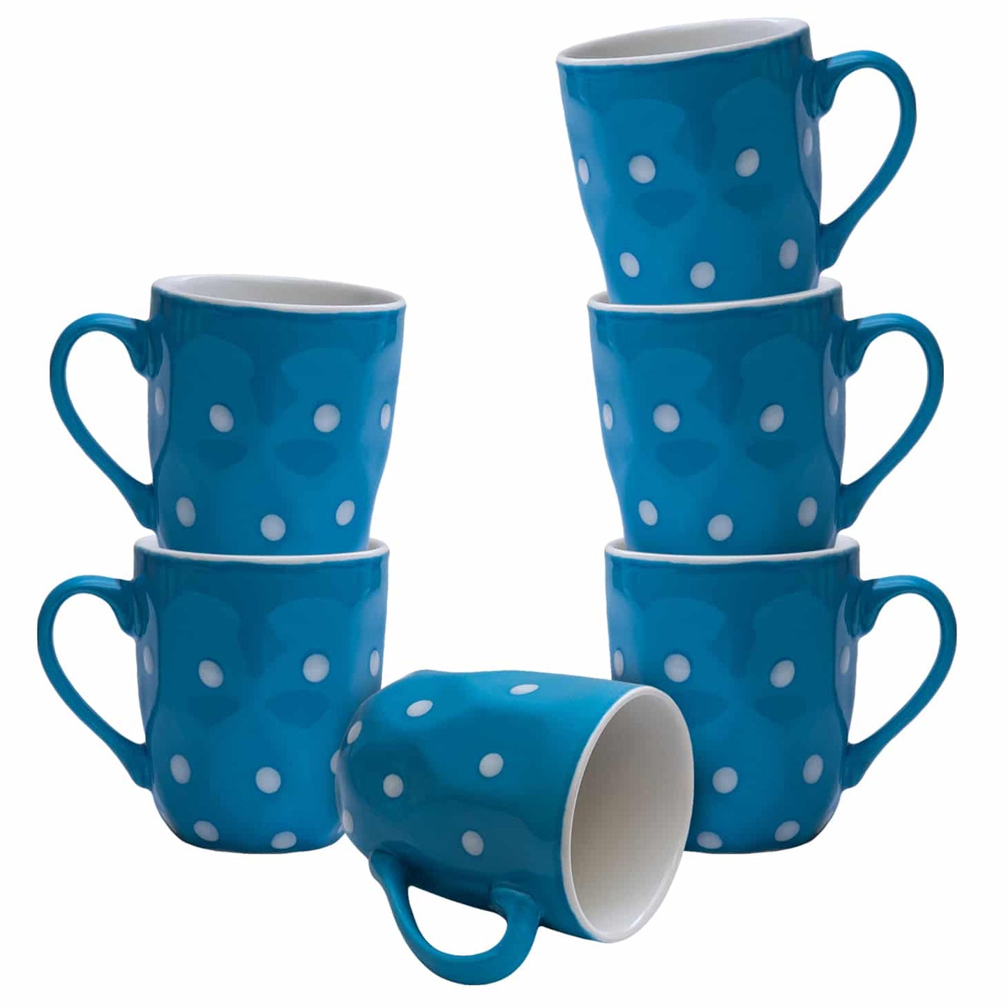 Set di 6 tazze Blu, 180 ml, con pois bianchi