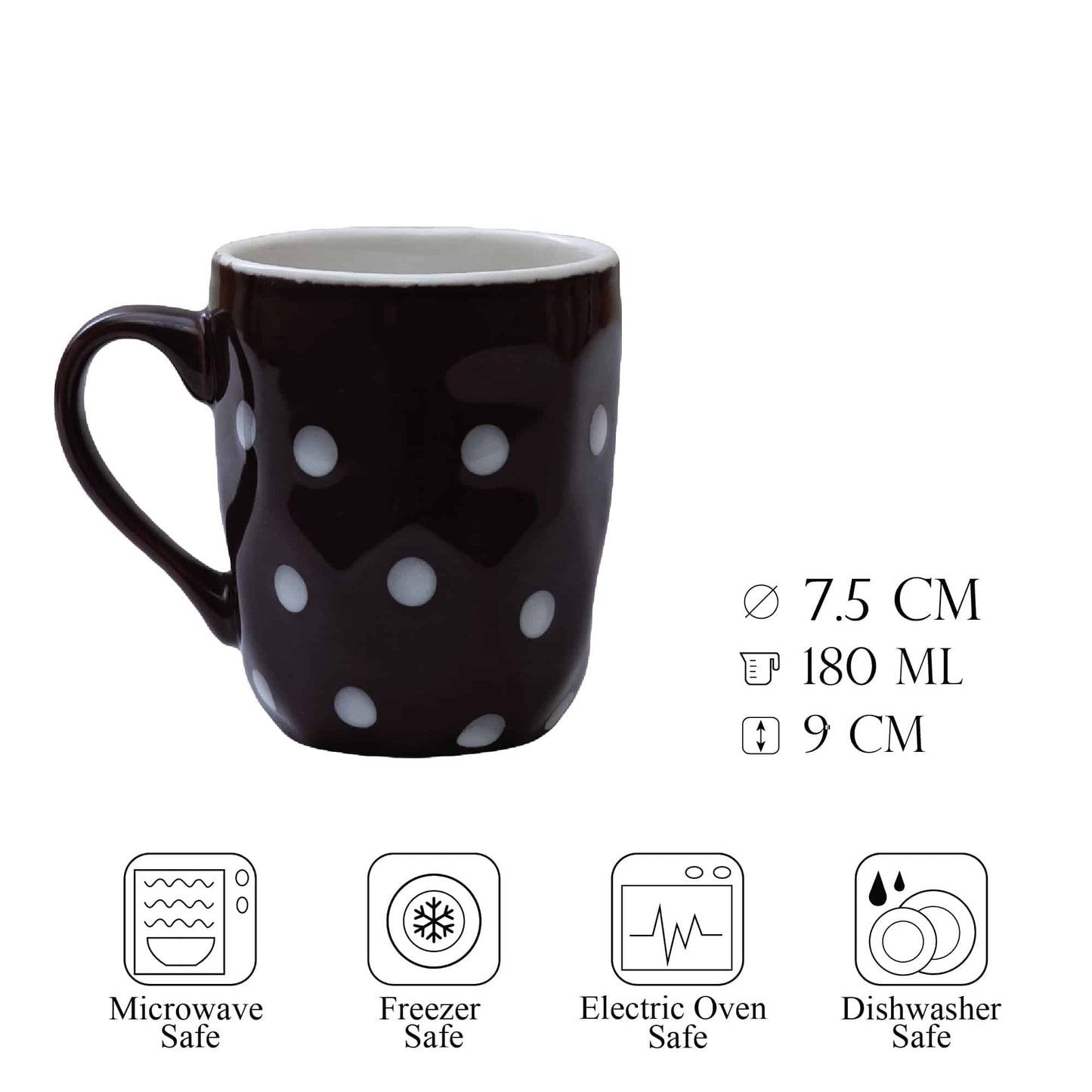 Braune Tasse, 180 ml, mit weißen Punkten